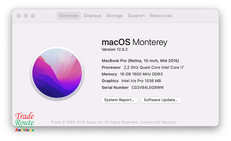 Apple MacBook Pro 15.4-inch  | Core i7 2.2GHz | 16GB RAM | 256GB SSD MID 2015 ** RETINA DISPLAY **