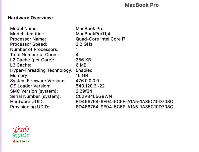 Apple MacBook Pro 15.4-inch  | Core i7 2.2GHz | 16GB RAM | 256GB SSD MID 2015 ** RETINA DISPLAY **