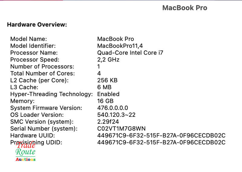 Apple MacBook Pro 15.4-inch  | Core i7 2.2GHz | 16GB RAM | 256GB SSD MID 2015 **  MAC OS Monterey **
