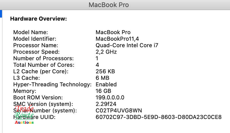 Apple MacBook Pro 15.4-inch  | Core i7 2.2GHz | 16GB RAM | 256GB SSD MID 2015 ** macOS Catalina **