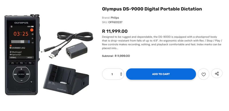 Olympus DS-9000 Professional Digital Voice Recorder - Handheld Voice Dictation Recorder