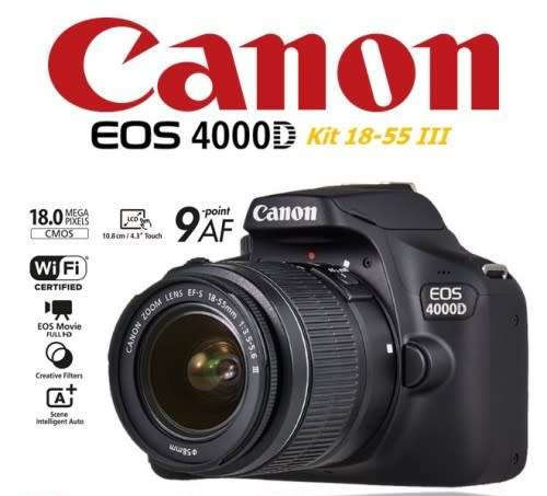 Canon 4000D DSLR Camera and EF-S 18-55 mm f/3.5-5.6 III Lens Kit