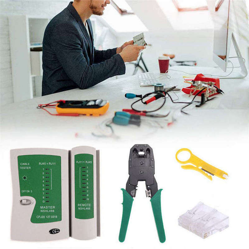 4 in 1 Network Cable Tester Detector Crimping Tool Set with 10 x RJ45 plugs