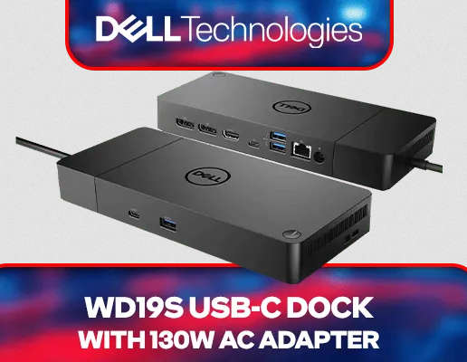 Dell WD19s Docking Station USB-C Type-C Dock K20A - Includes 130W Dell Power Adapter