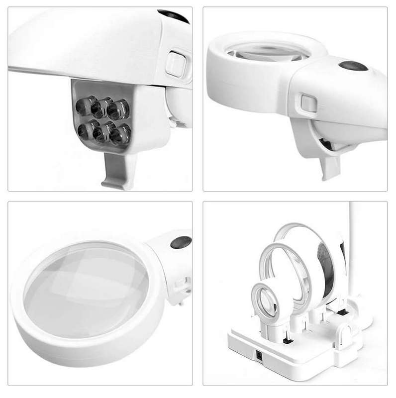 3 Lens 2.5X 5X 16X LED Desktop Folding Repair Magnifying Tool