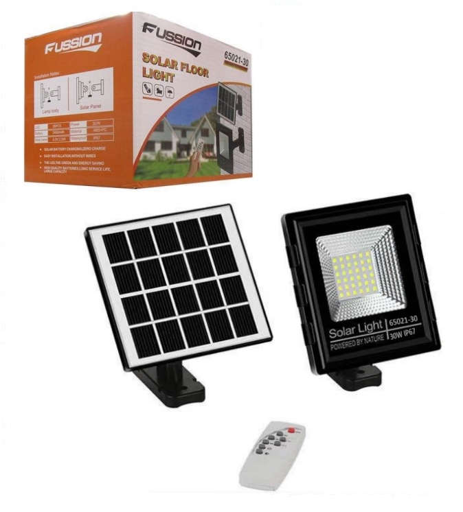 Solar Flood Light 30W (Fussion 65021-30) including Solar Panel & Remote
