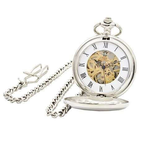 Double Open Mechanical Retro Style Skeleton Pocket Watch