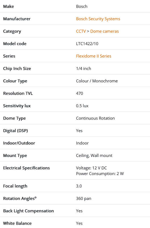 Bosch LTC1422/10 FlexiDome ii 3mm High Resolution fixed dome camera
