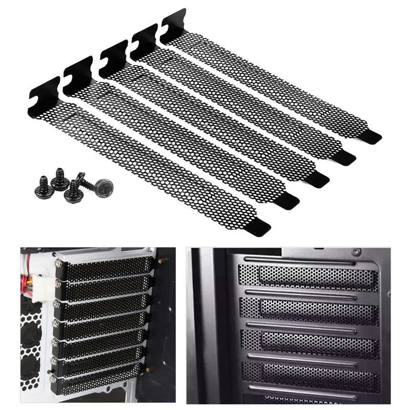 5pcs Hard Steel PCI Slot Covers with Dust Filter