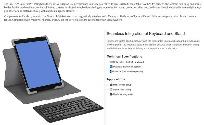 Targus Pro-Tek Universal 9-11" Keyboard Cover Case Bluetooth 5.0 Magnetic Closure