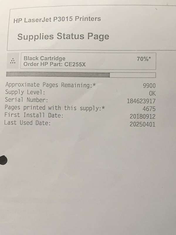 HP Laser Printer LaserJet Enterprise P3015  Printer - 70% Toner Left