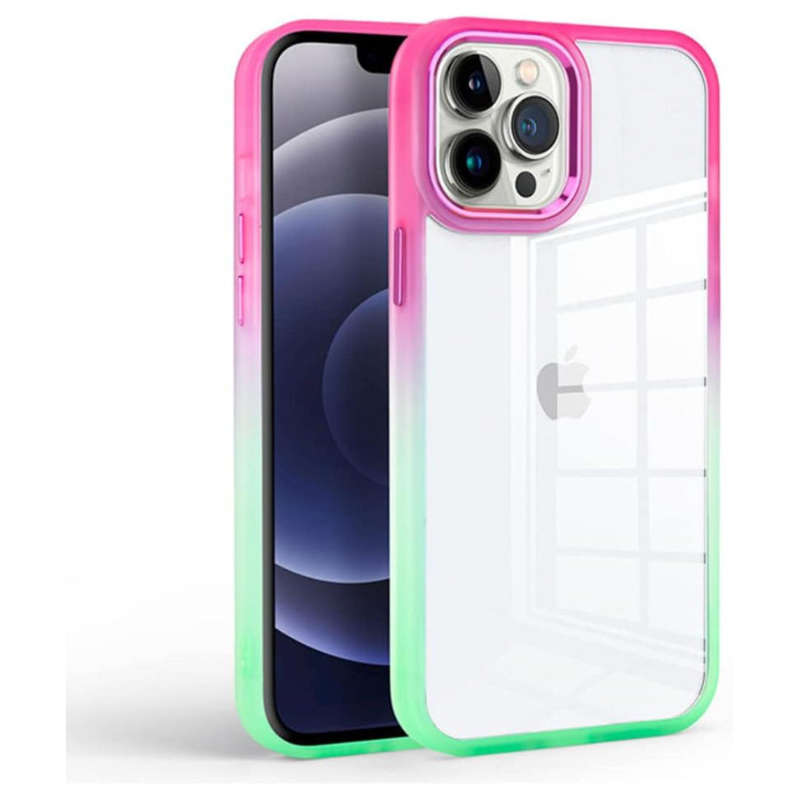 Colorful Gradient Transparent Phone Case Compatible with iPhone 13 Pro Max Antifall Metal Lens Prote