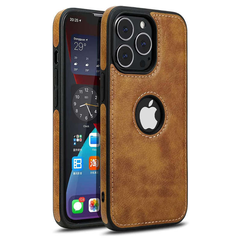 Visible logo case Compatible with iPhone 14 Pro Max Case Luxury Vegan Leather Ultra Slim Business Co