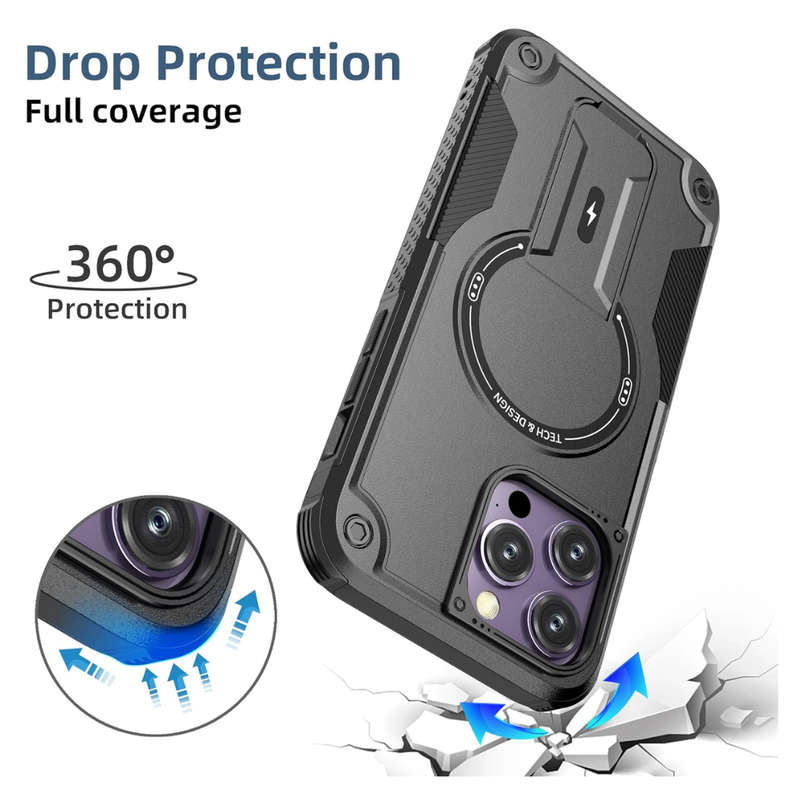 Iphone 14 pro max case with kickstand(Compatible with Magsafe)(4FT Military-Grade protection) Dual L