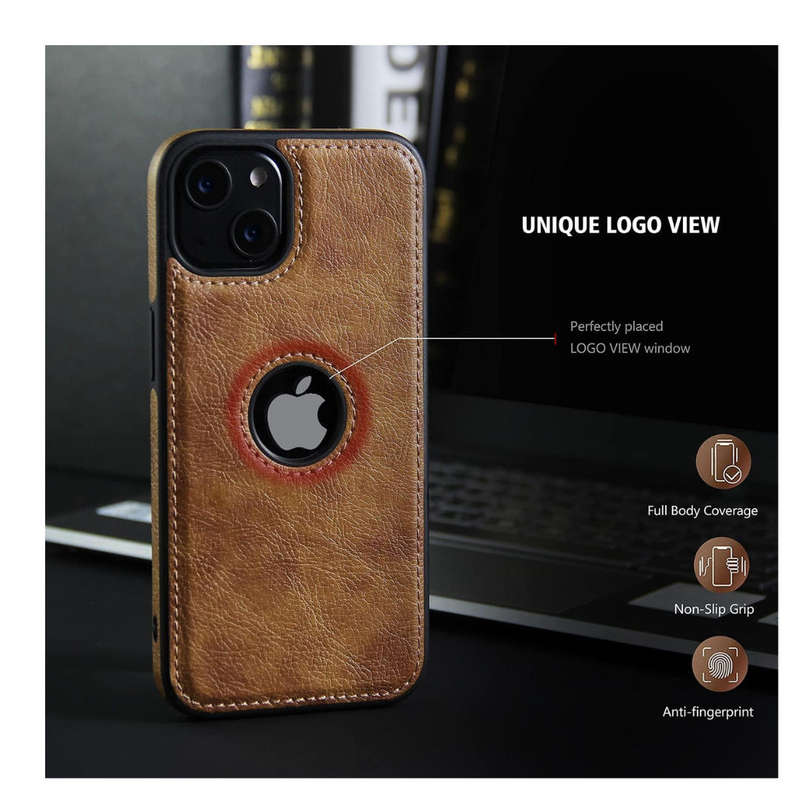 Visible logo case Compatible with iPhone 14 Pro Max Case Luxury Vegan Leather Ultra Slim Business Co