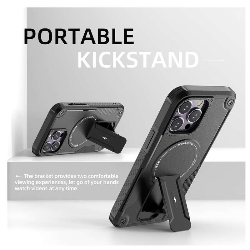 Iphone 14 pro max case with kickstand(Compatible with Magsafe)(4FT Military-Grade protection) Dual L