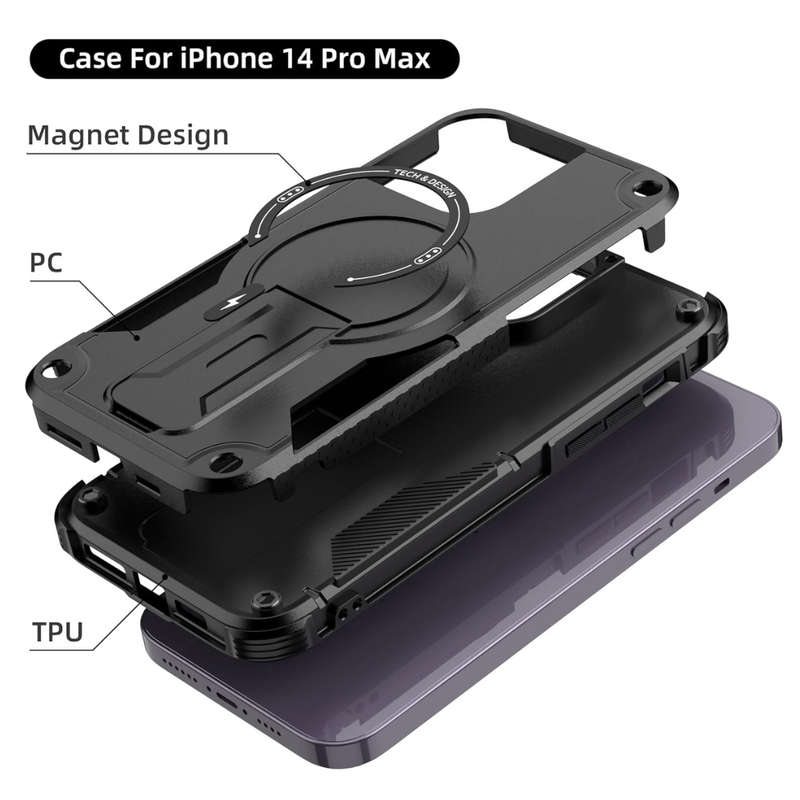 Iphone 14 pro max case with kickstand(Compatible with Magsafe)(4FT Military-Grade protection) Dual L
