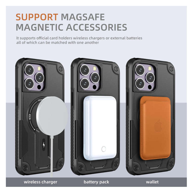 Iphone 14 pro max case with kickstand(Compatible with Magsafe)(4FT Military-Grade protection) Dual L