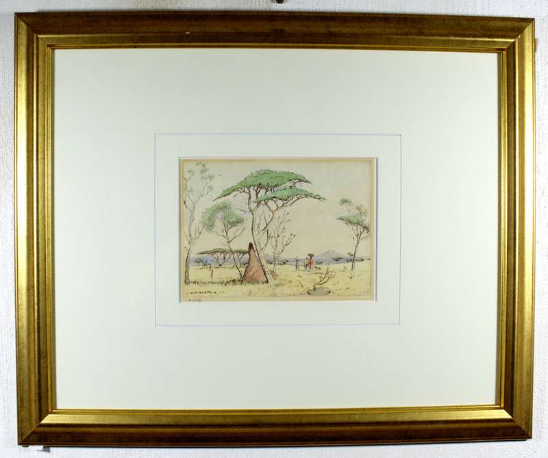 WH Coetzer - Figures in a landscape etching