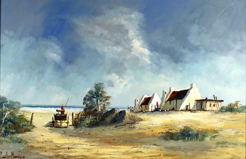 Luther Marais - Donkey cart and Dutch houses by the sea