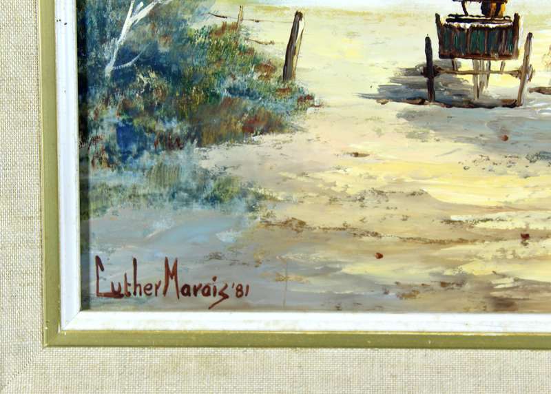 Luther Marais - Donkey cart and Dutch houses by the sea
