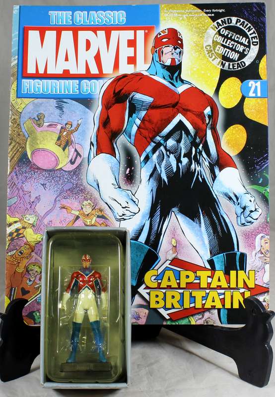 Marvel comics - lead, hand painted figurine with book - Captian Britain #21