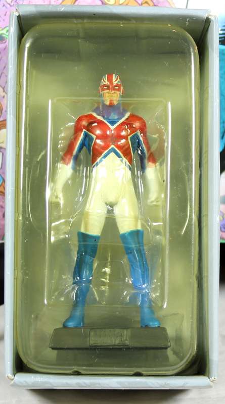 Marvel comics - lead, hand painted figurine with book - Captian Britain #21