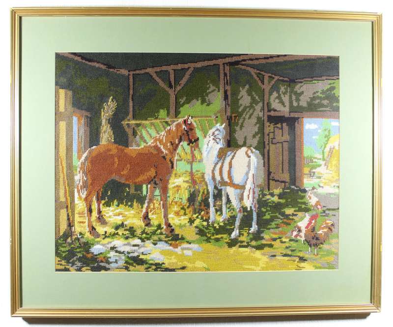 Horses in a barn tapestry