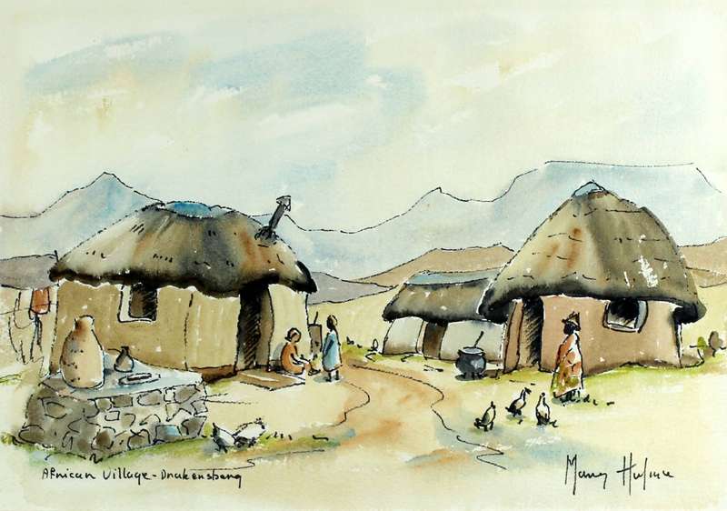 Mary Hulme - African village Drakenberg