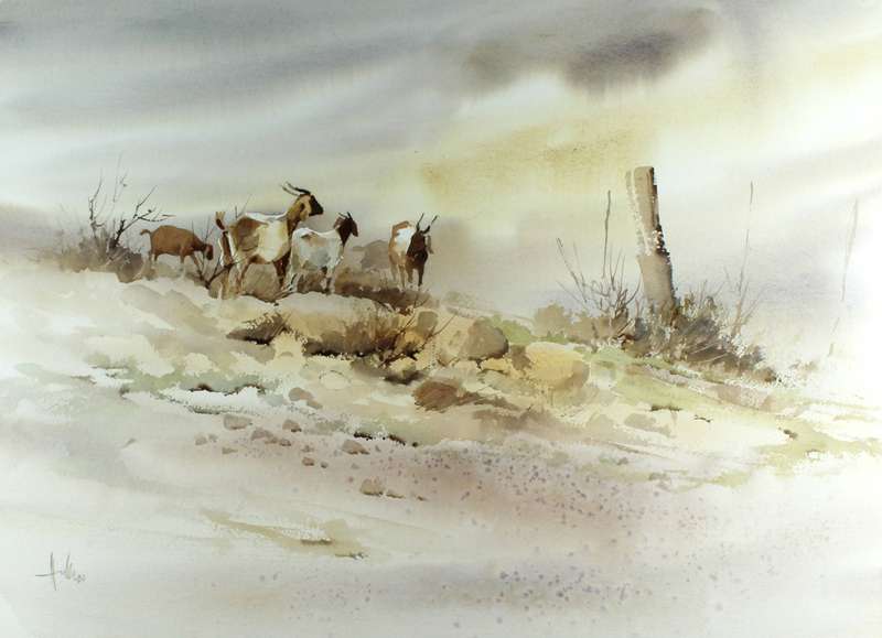 Wallace Hulley - Sheep in a landscape