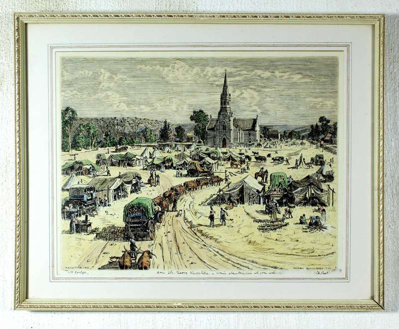 WH Coetzer - Nagmaal Middelburg Transvaal 1935 etching