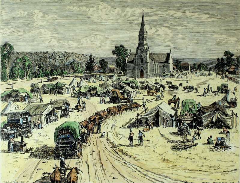 WH Coetzer - Nagmaal Middelburg Transvaal 1935 etching