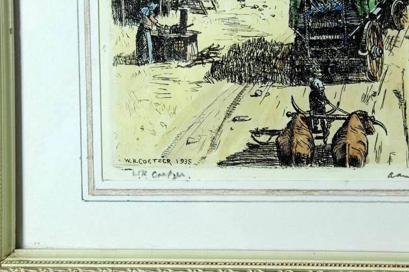WH Coetzer - Nagmaal Middelburg Transvaal 1935 etching