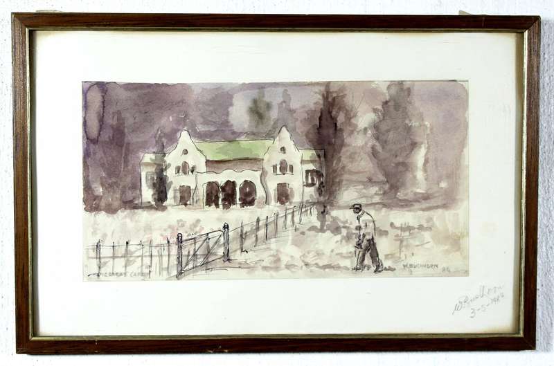 W Buchhorn - Figure walking by a Cape homestead