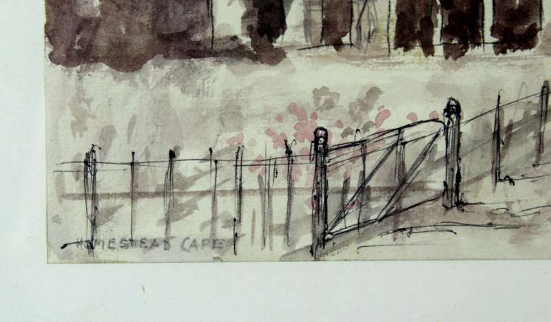 W Buchhorn - Figure walking by a Cape homestead