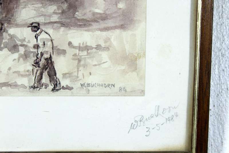 W Buchhorn - Figure walking by a Cape homestead