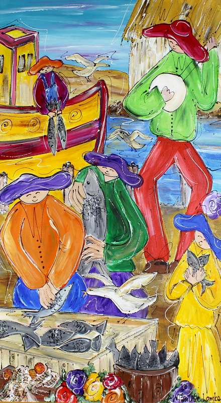 Marilise Lombard - Fish merchants harbor scene