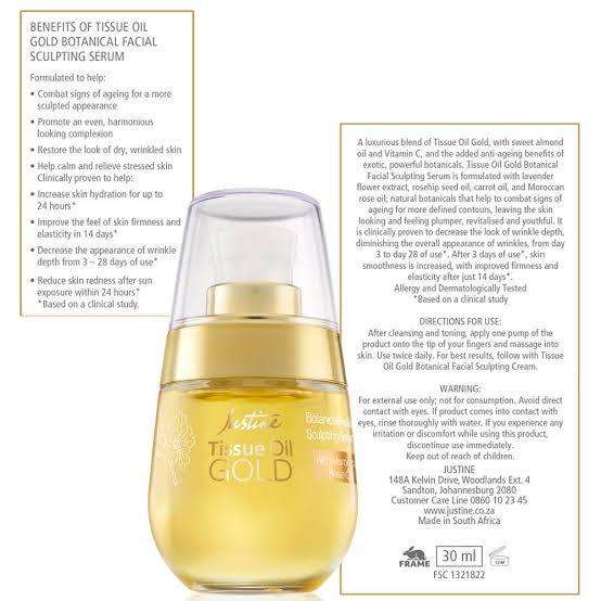 Justine Tissue Oil Gold Serum with Moroccan Rose oil - 30ml
