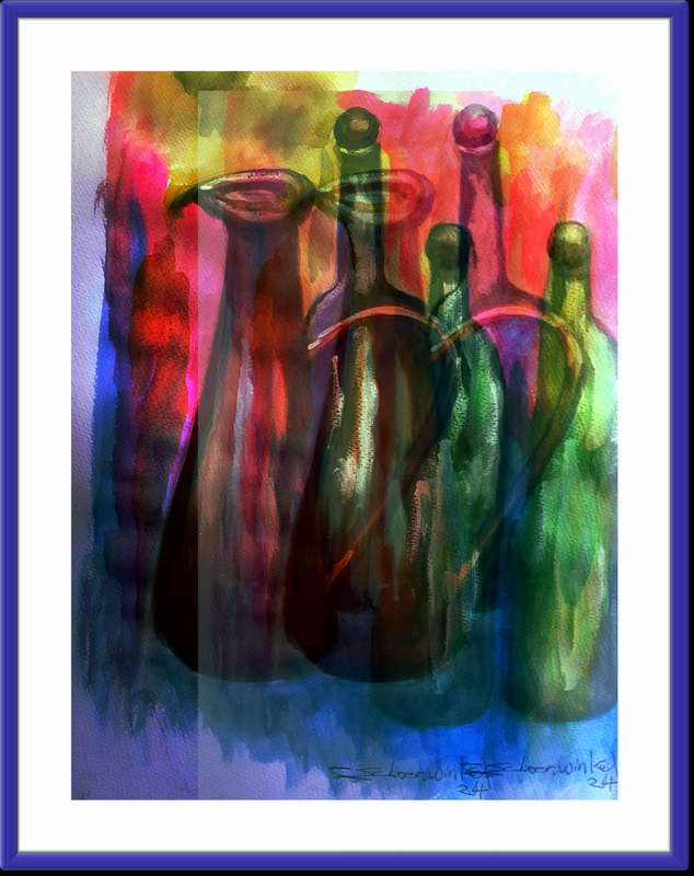 A3 glossy abstract paper print of bottles