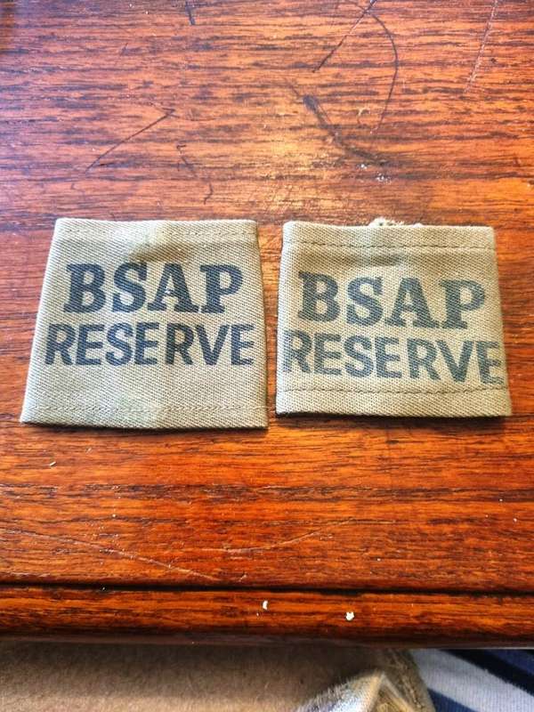 Rhodesian BSAP Reserve Shoulder Tabs ( Note on shorter than the other)