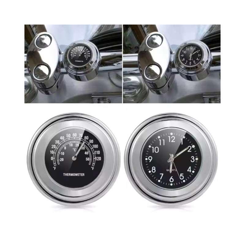 Motorcycle Handlebar Clock and Thermometer