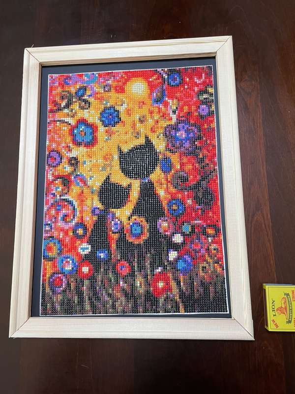 Diamond art picture of cats with frame (completed)