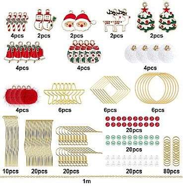 ***DIY*** 10 Pairs/  Christmas Theme / Enamel Pendants / Brass Findings /Gold Tone  / Kit