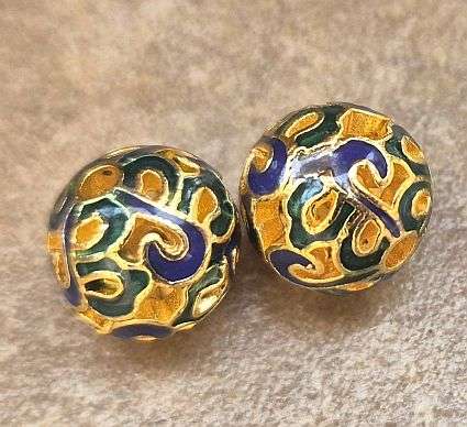 *Clearance Sale*1 pc  x 10mm  Enamel / Alloy / Blue / Green / Gold Tone  / Spacer Bead