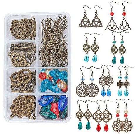 ***DIY*** 10 Pairs / Antique Bronze  Tibetan Style  Components/Glass Beads / Earing Making Kit
