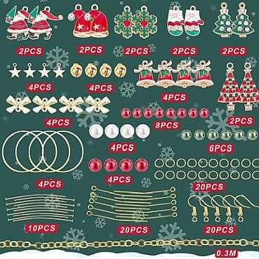 ***DIY*** 10 Pairs/  Christmas Theme / Enamel Pendants / Brass Findings /Gold Tone  / Kit