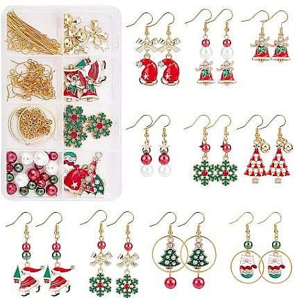 ***DIY*** 10 Pairs/  Christmas Theme / Enamel Pendants / Brass Findings /Gold Tone  / Kit