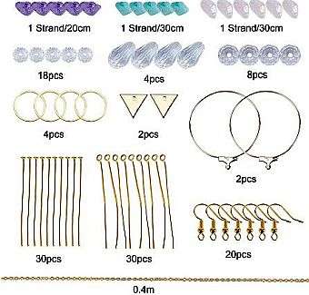 ***DIY*** 10 Pairs /  Natural Gemstone Chips /Glass Beads / Brass Gold Tone Earing Making Kit
