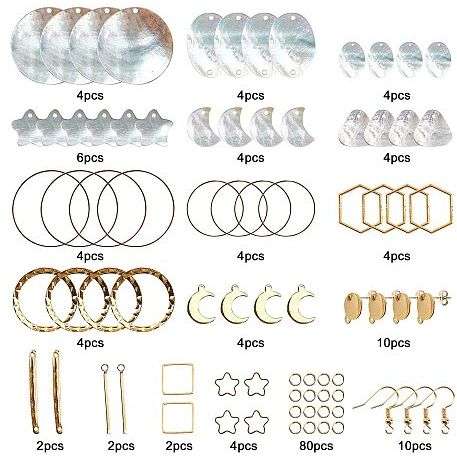 ***DIY*** 10 Pairs / Natural Akoya Shell Charms  / Gold Tone / Alloy Pendants/  Earring Kit