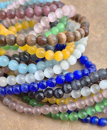 10 Strands   Mixed / Round Glass Cat`s Eye Beads (+/- 6mm)/ Bid Per Strand